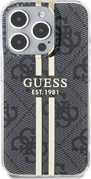 Mbështjellës Guess IML 4G Gold Stripe për iPhone 15 Pro, i zi