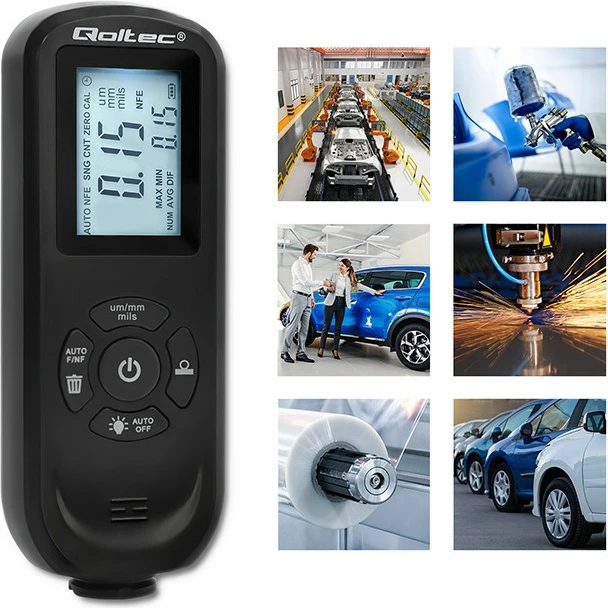 Matës trashësie boje Qoltec 50646, LCD i ndriçuar, 0-2000μm, i zi