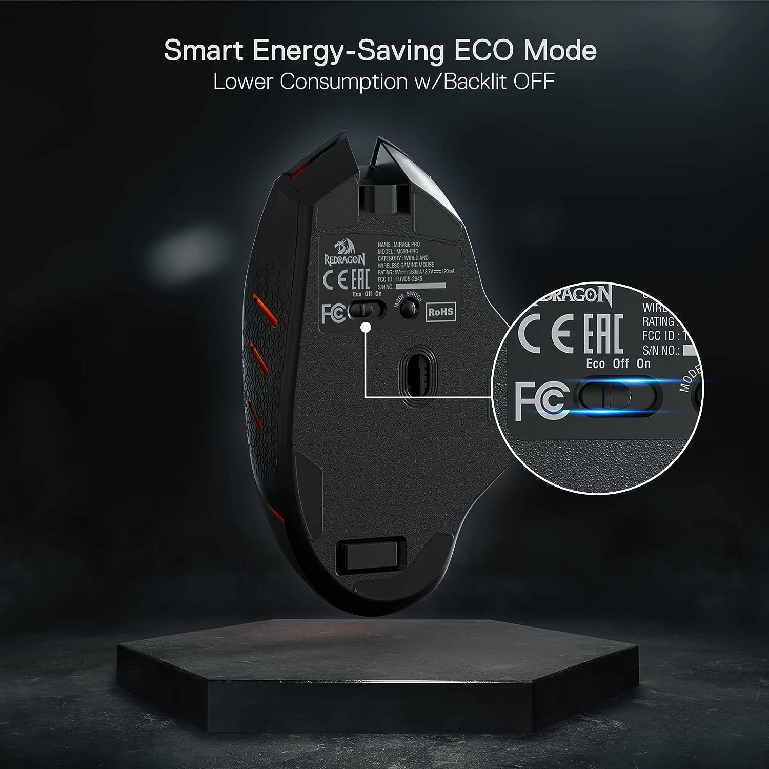 Maus wireless gaming Redragon Mirage M690-PRO 8000 DPI, 8 butona, RGB, i zi