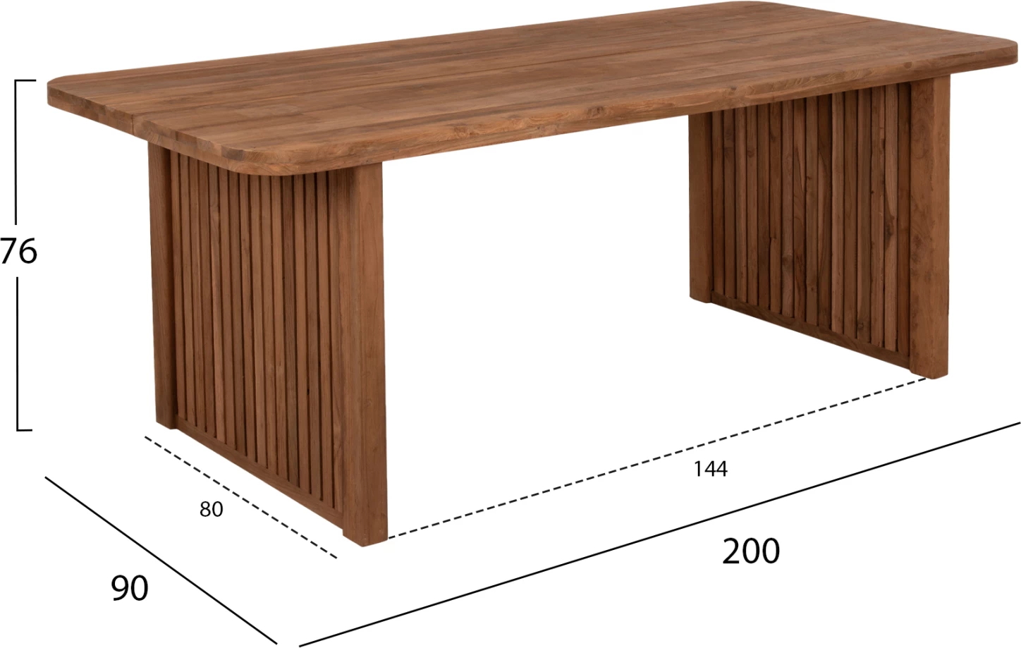 Tavolinë ngrënie Bontang, dru TEAK i ricikluar, ngjyrë natyrale rustike, 200x90x76 cm