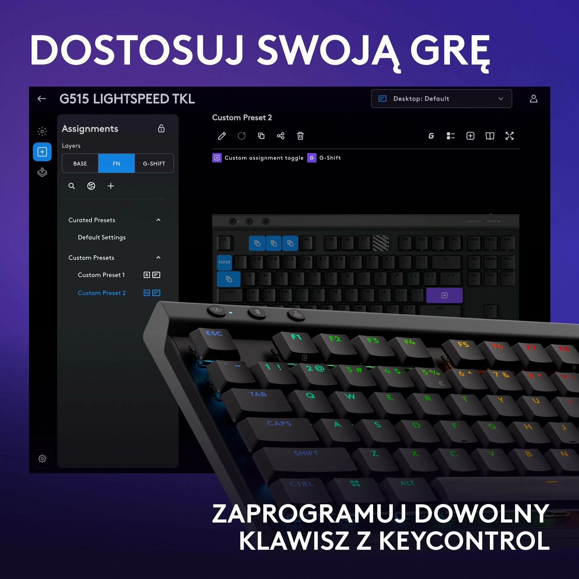 Tastierë gaming Logitech G515 LIGHTSPEED TKL 920-012538, mekanike GL Brown, RGB, USB-C/Bluetooth/2.4GHz, US INTL, e zezë