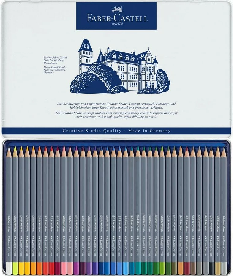 Set lapsa akvareli FABER-CASTELL Goldfaber Aqua 36 ngjyra, kuti metalike