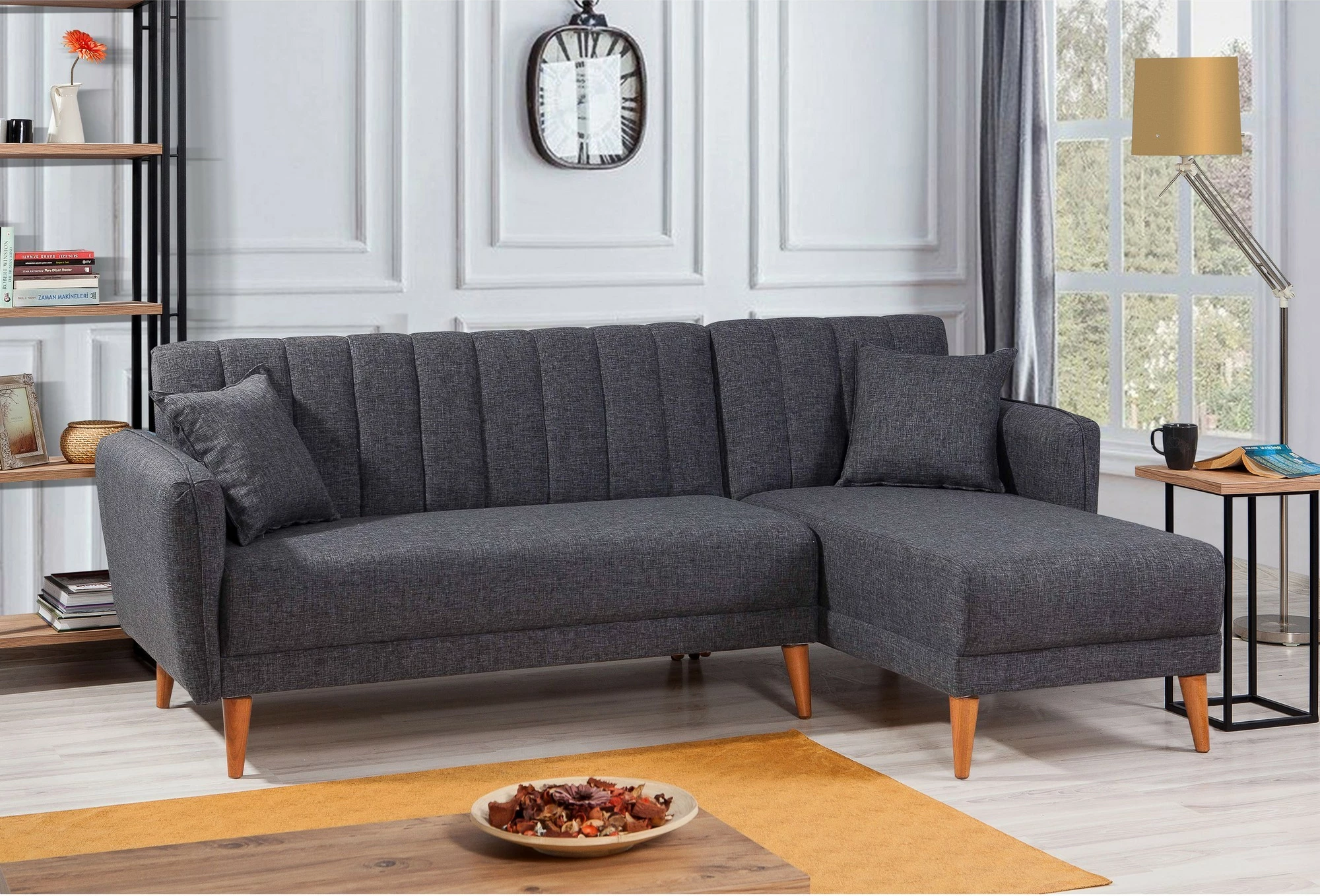 Kënd-sofë krevate Atelier del Sofa, kënd i djathtë, ngjyrë gri e errët