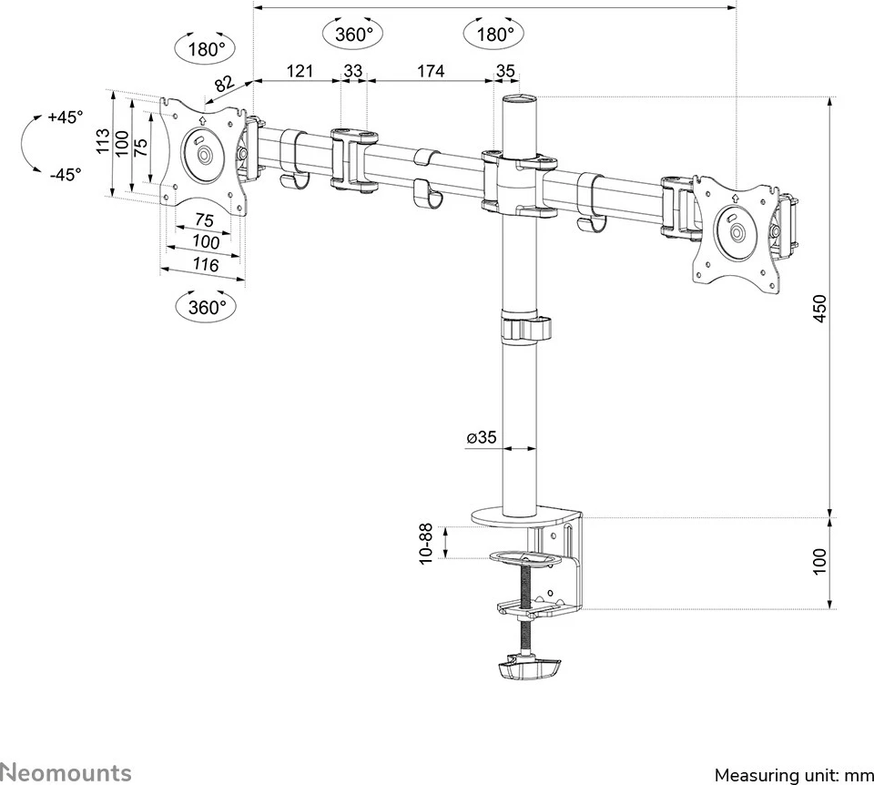 Krah monitori Newstar NM-D135DBLACK, për tavolinë, 27", i zi