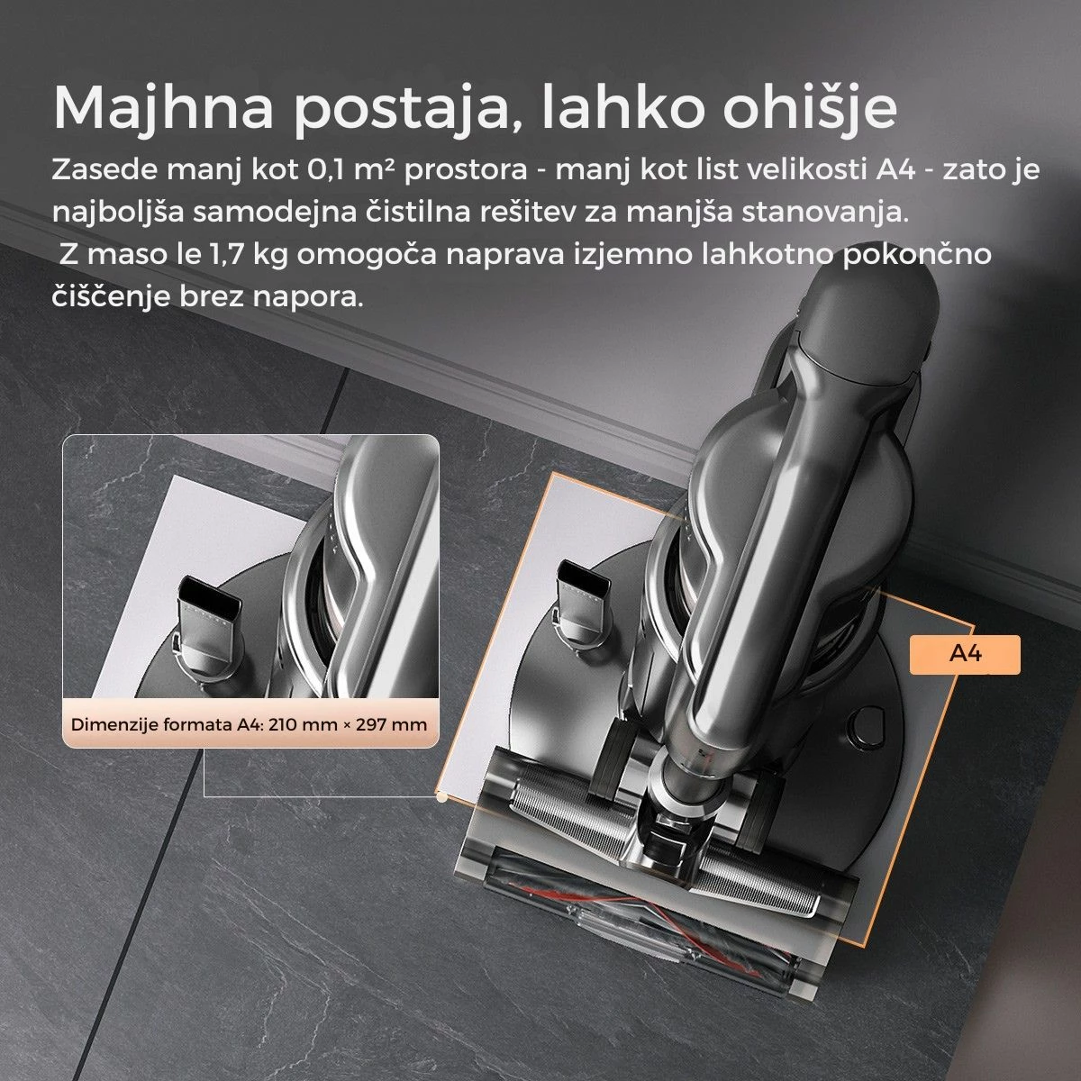 Fshesë me korrent vertikale pa kabllo Uwant V500G 25000Pa, stacion auto-zbrazje 60 ditë, 40 min, gri, set me aksesorë + 2 qese pluhuri