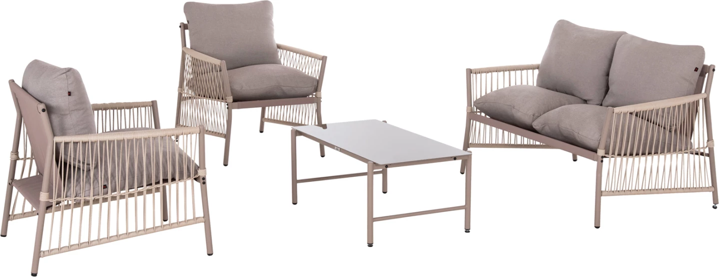 Set lounge për jashtë, 4 ulëse, DEANDRA, metal ngjyrë shampanjë, jastëkë gri, FH6507.02