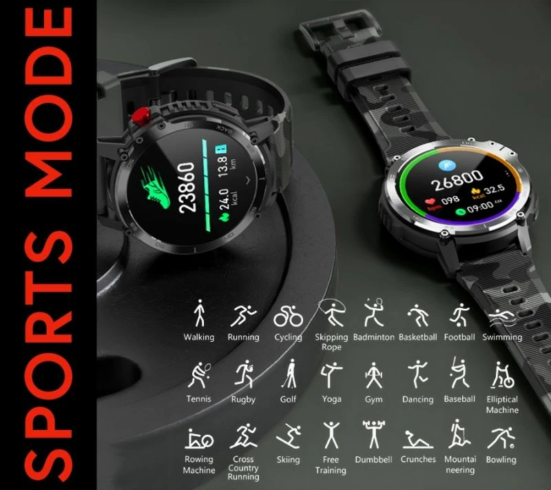 Smartwatch për meshkuj Rubicon, e zezë/camo