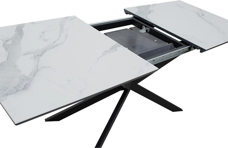 Tavolinë ngrënieje e zgjerueshme, ngjyrë mermeri gri e zezë, 160-200x80x77cm