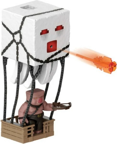 Set figurina Minecraft Mattel JFB69 Attack Ghast me projektile dhe Piglin Warrior