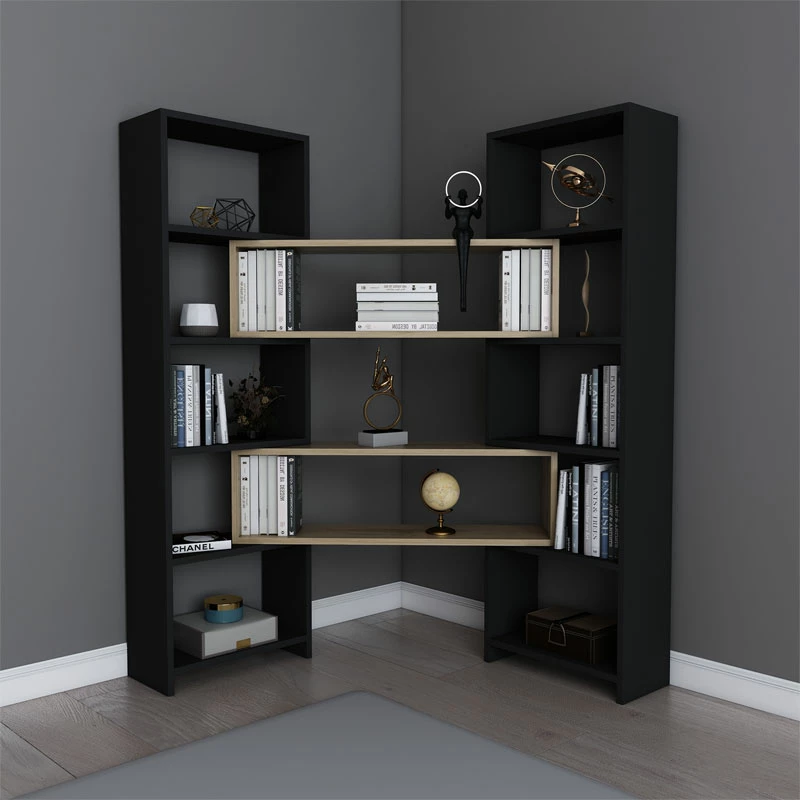 Raft librash i zgjatshëm Thorin, ngjyrë e zezë-natyrale, 163.5x22x150cm