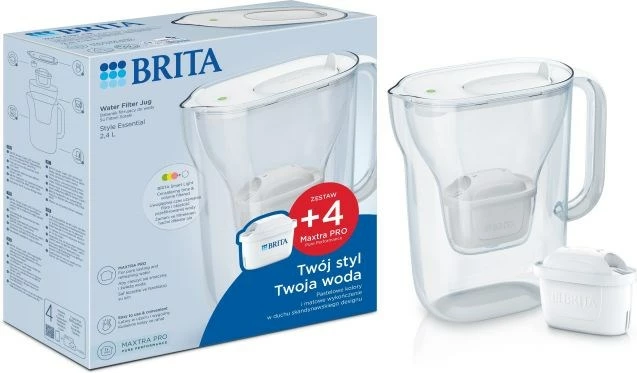 Filtruese uji BRITA Style Essential, 2.4L, me 4 filtra MAXTRA PRO, Bardhë