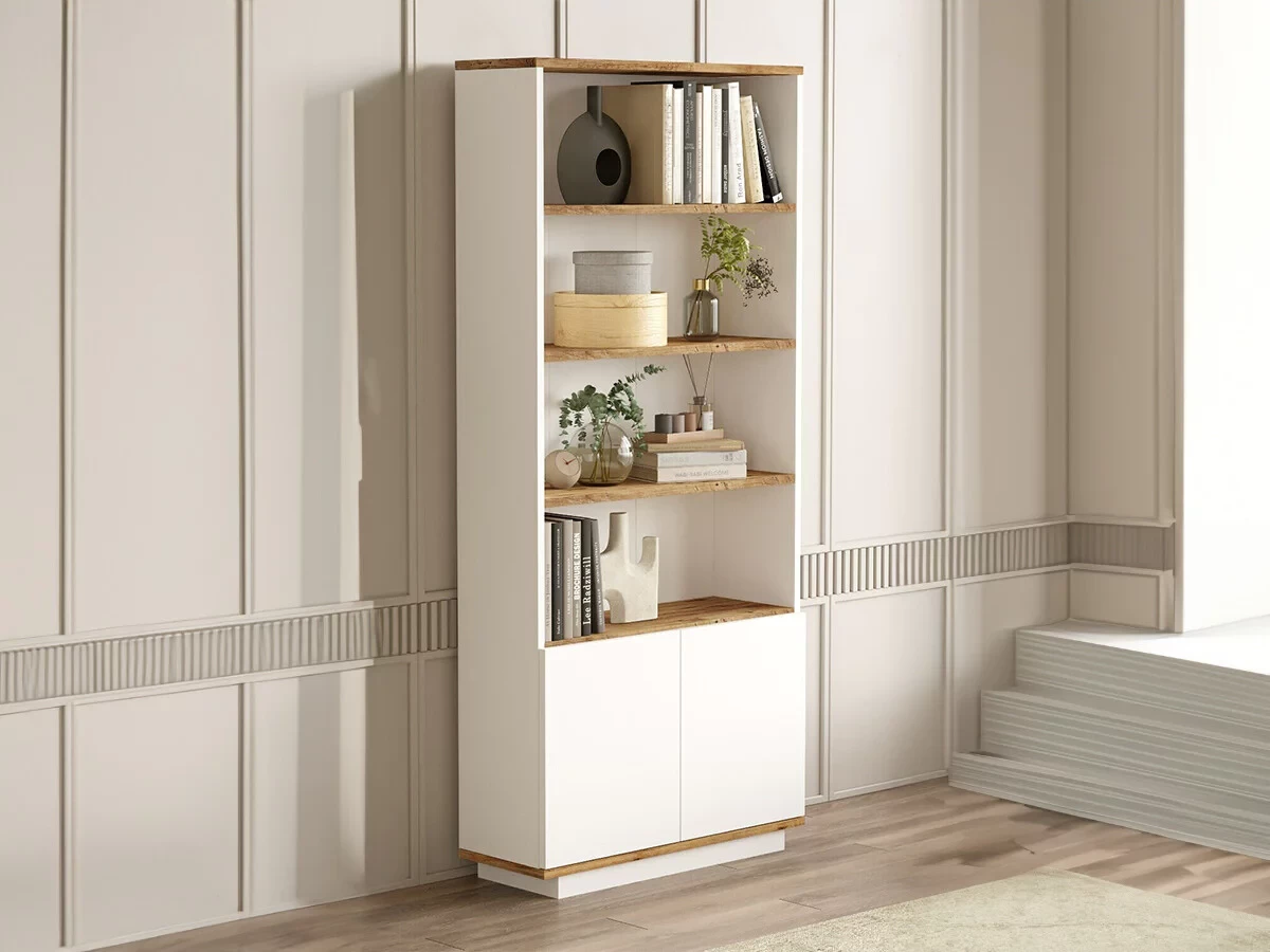 Dollap për libra Solis, i bardhë/kafe