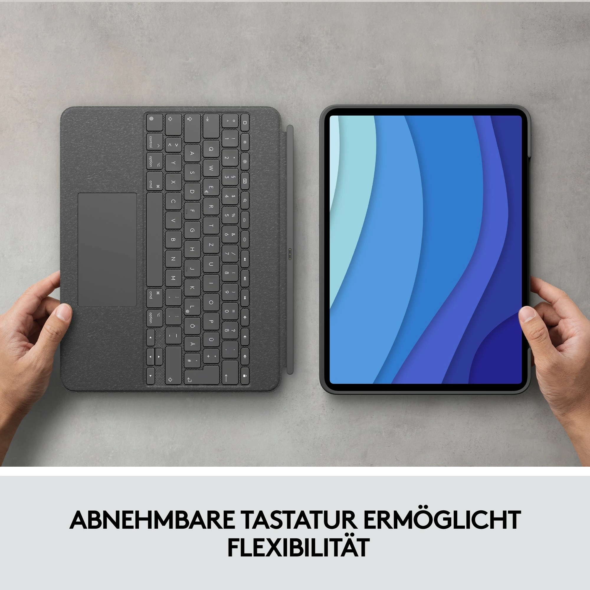 Mbështjellës me tastierë Logitech Combo Touch për iPad Pro 12.9 inch, gri