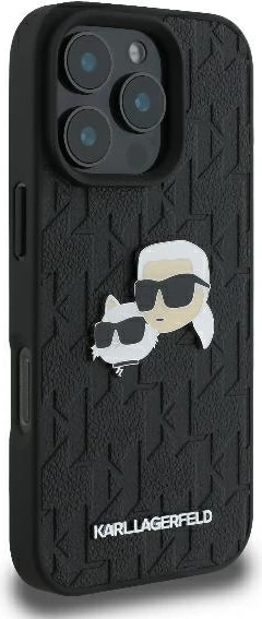Mbështjellës Karl Lagerfeld Monogram Karl & Choupette Head Pin për iPhone 16 Pro Max, i zi