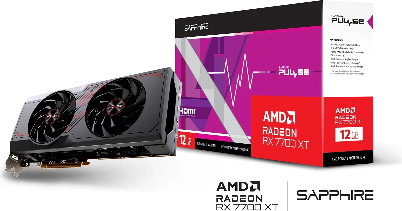 Kartë Grafike SAPPHIRE Radeon RX 7700 XT PULSE GAMING OC 12GB GDDR6, e Zezë