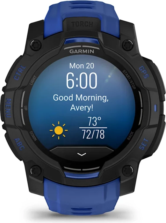Smartwatch Garmin Instinct® 3, AMOLED, Black/Bolt Blue-Black strap, 45 mm