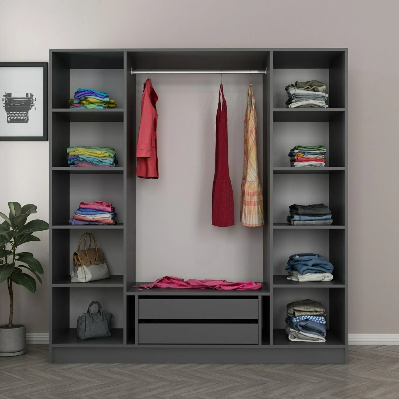 Dollap Skye Decor, anthracite e zi, 180x210x52cm