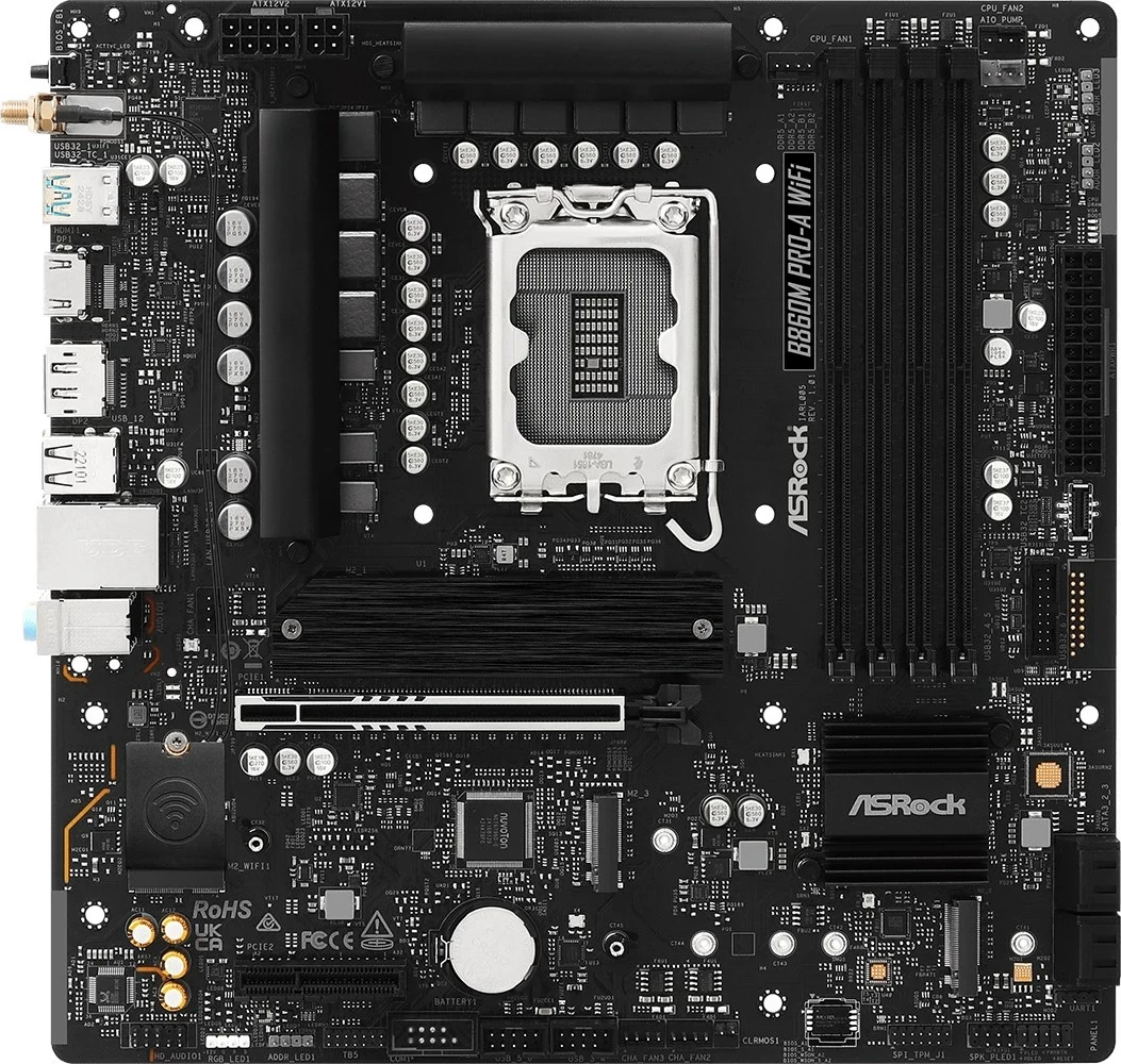 Pllakë amë ASRock B860M Pro-A WiFi, micro ATX, Socket 1851, 256 GB, e zezë