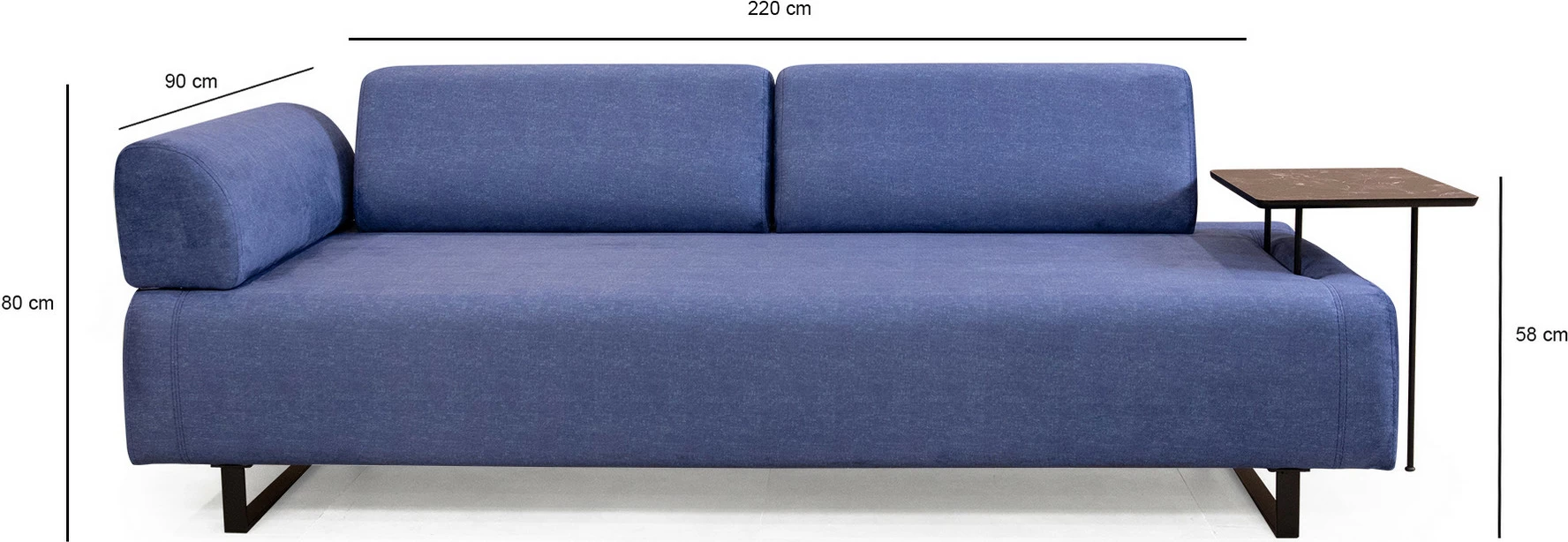 Divan-krevat treshe Infinity me tavolinë anësore, ngjyrë kaltër