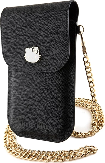 Mbështjellës Hello Kitty Leather Metal Logo Chain për celular, lëkurë artificiale, i zi