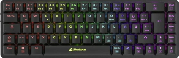 Tastierë mekanike Sharkoon PureWriter W65, RGB, wireless & me kabllo, QWERTZ, e zezë