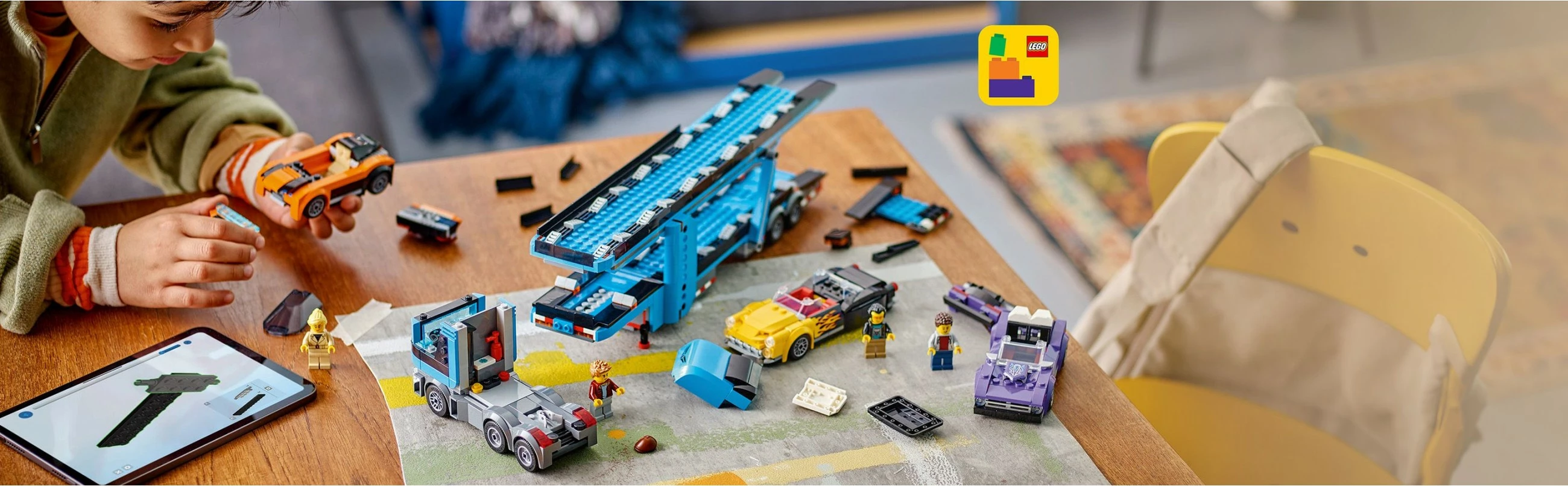 Set ndërtimi LEGO City 60408 Autotransporter me makina sportive, shumëngjyrëshe