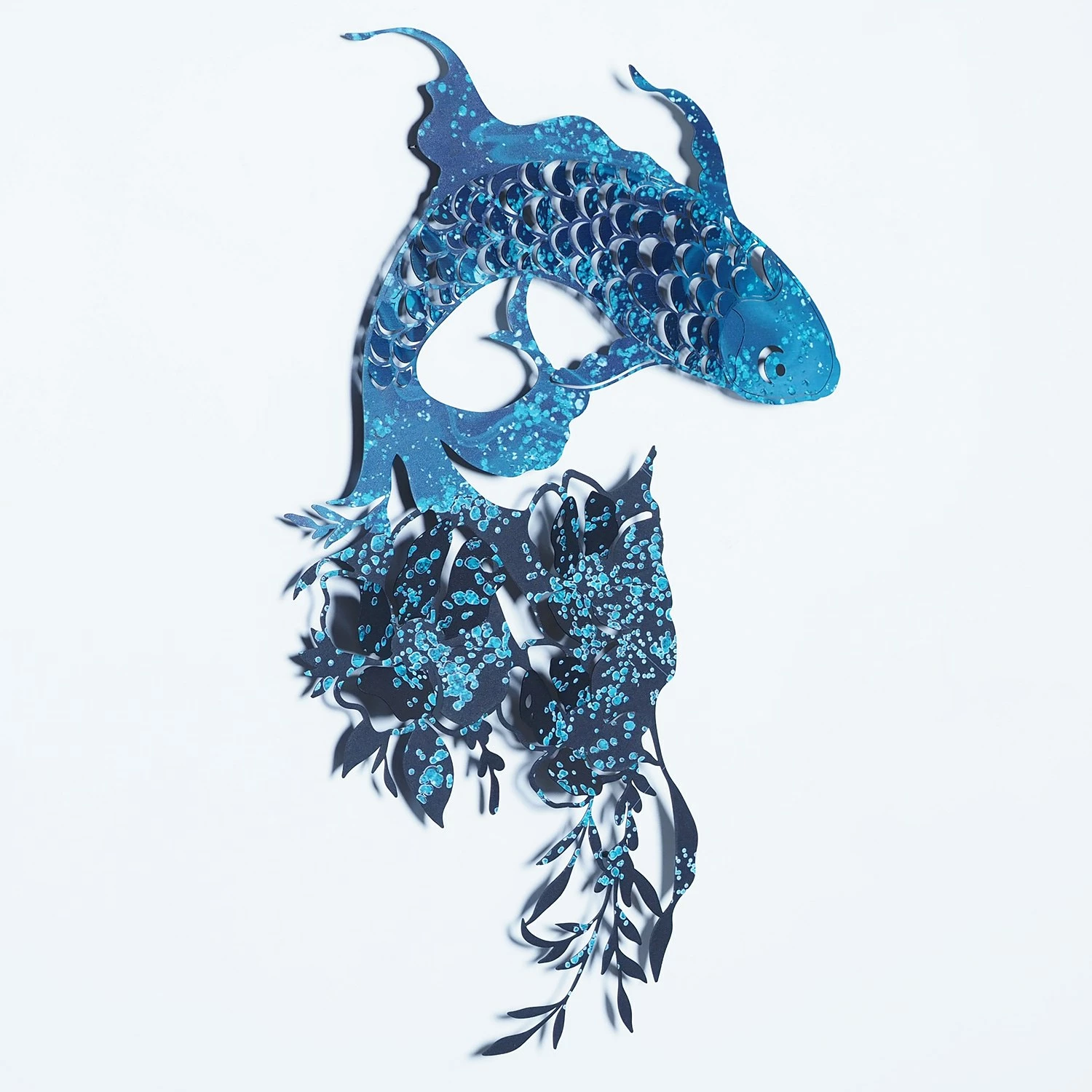 Aksesor dekorativ metalik për mur, Wallity Carpa Koi- APT748 L, ngjyrë kaltër