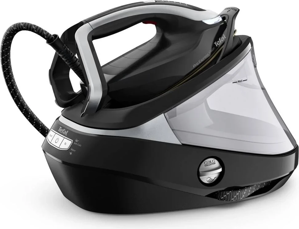 Hekur me stacion avulli, Tefal, GV9821E0 Pro Express, 9 bar, shtytje avulli 180 g/min + 800 g/min, dritë LED, kolektor gëlqereje i heqshëm, i zi