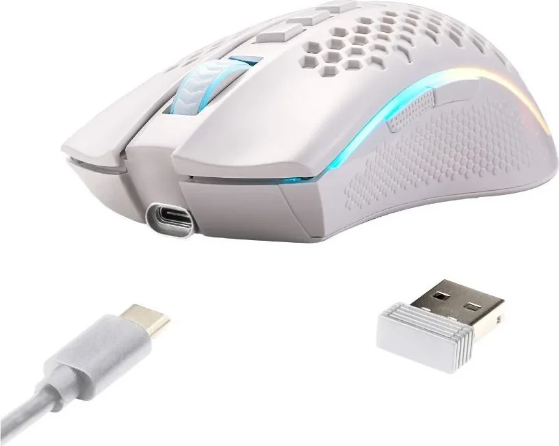 Maus gaming Redragon M808 Storm Pro, wireless/wired, RGB, 16000 DPI, 7 butona programueshëm, i bardhë