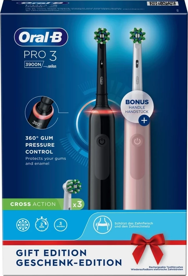 Furçë dhëmbësh elektrike Oral-B Pro 3 3900N, për të rritur, Rozë, Set dhuratë
