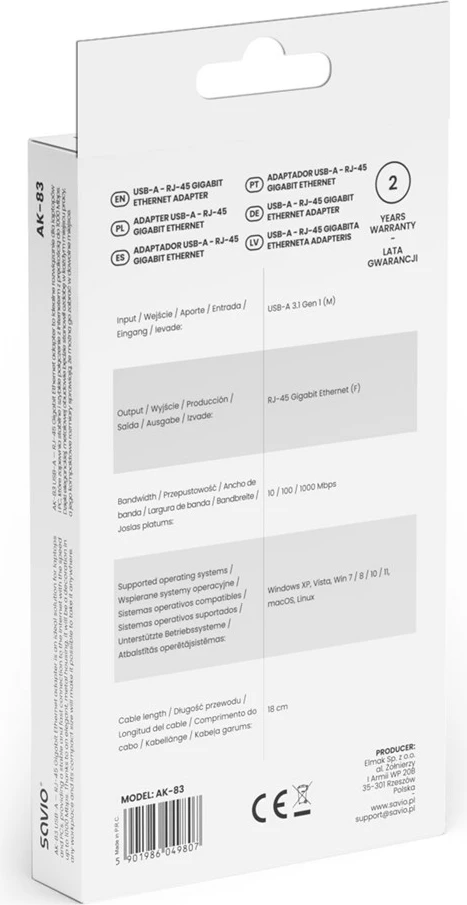 Adapter rrjeti SAVIO AK-83, USB Type-A në RJ-45, i zi