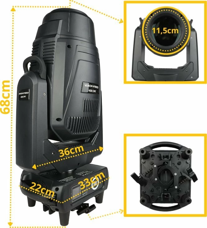 Kokë lëvizëse LED hibride LIGHT4ME Venom Hybrid 450 CMY 450W, Spot/Beam, Zoom 3-30°, DMX 26ch, e zezë