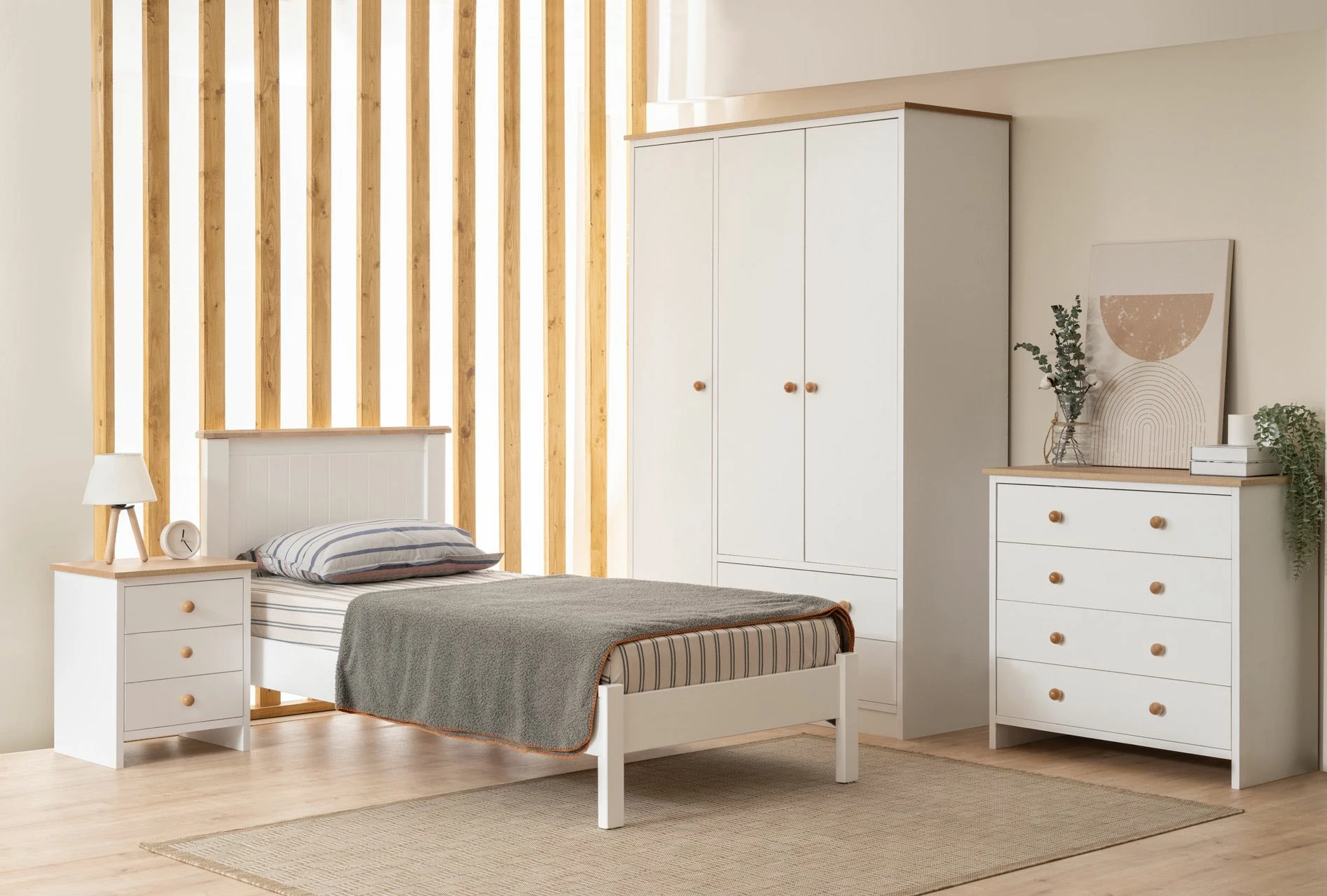 Kornizë krevati teke Blınk Modern Country, e bardhë dhe lis, 90x200cm