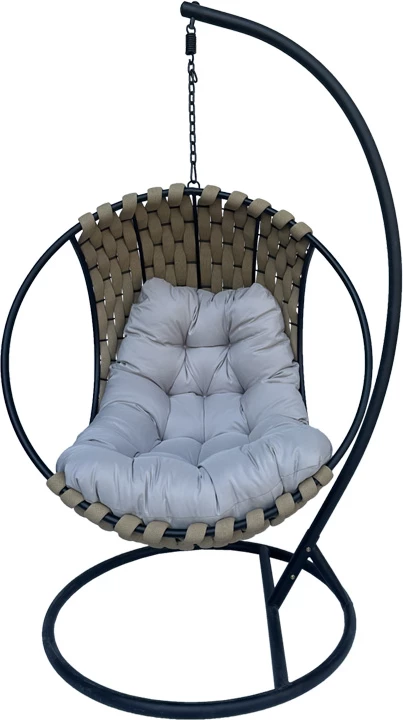 Folja swing nest me bazë metalike të zezë - pvc ngjyrë bezhë-gri 100x105x195cm