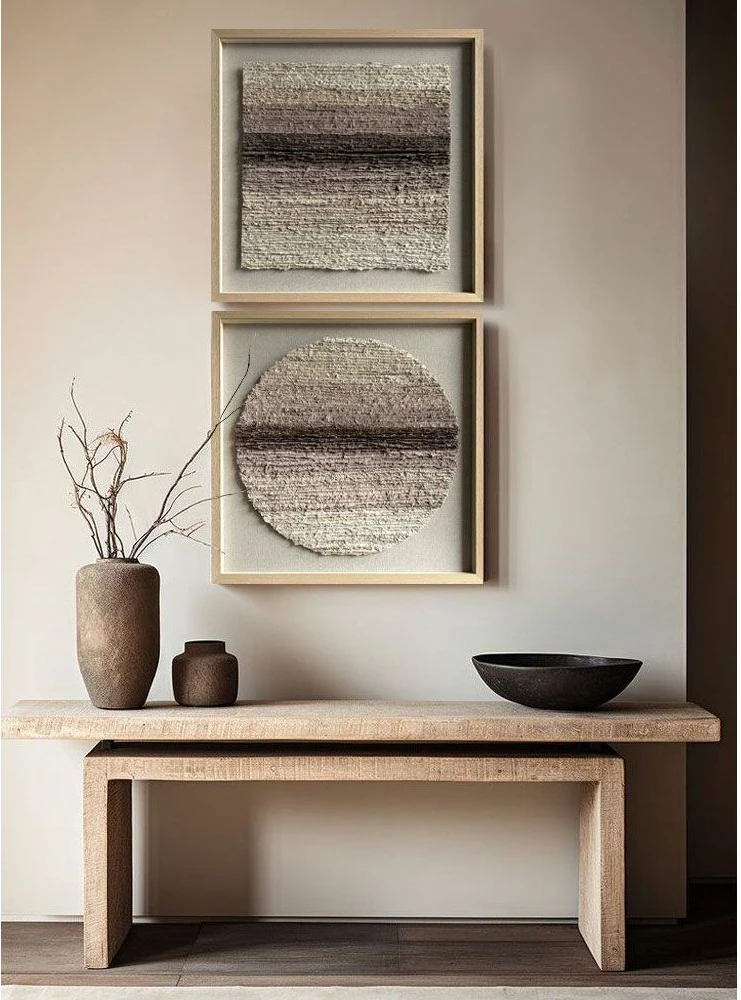 Pikturë dekorative rrumbullake Earthscape, letër, xham, 80x80x4 cm, bezhë-kafe-natyrale