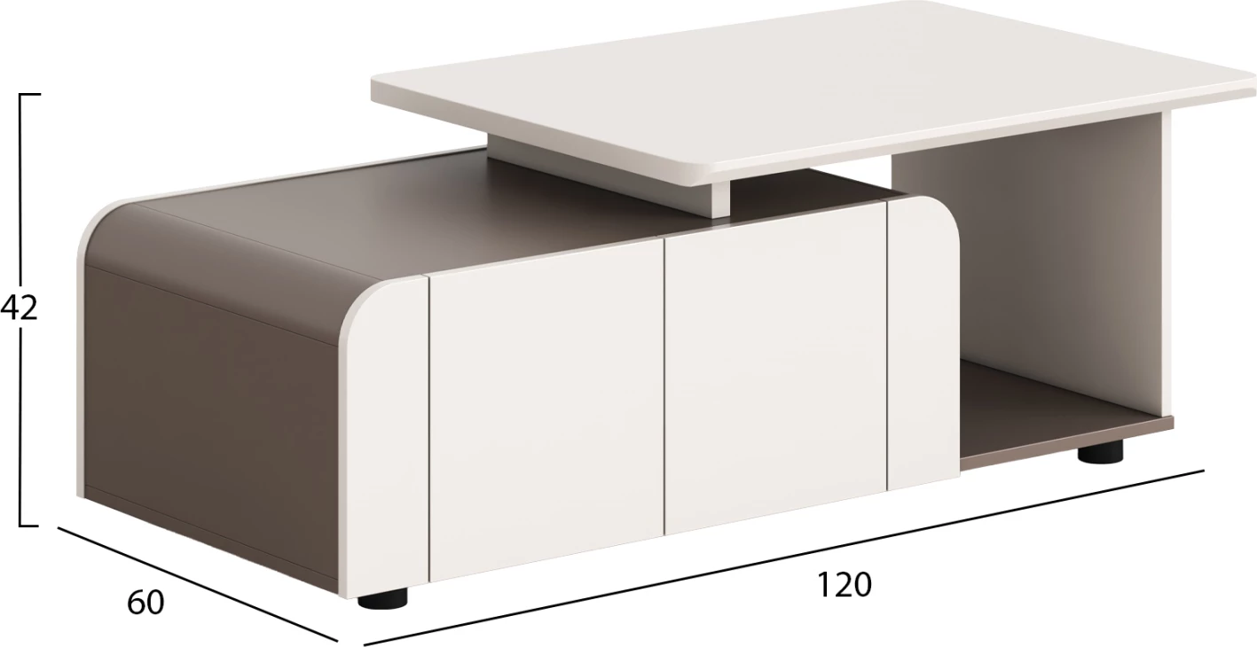 Kabinë e ulët NEWLINE, melaminë, ngjyrë krem e bardhë dhe kafe e çelët, 120x60x42cm