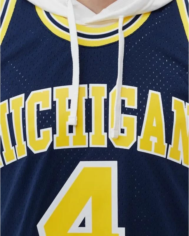 Fanellë për meshkuj Mitchell & Ness NCAA Swingman Road Jersey Michigan1991 Chris Webber, blu marine