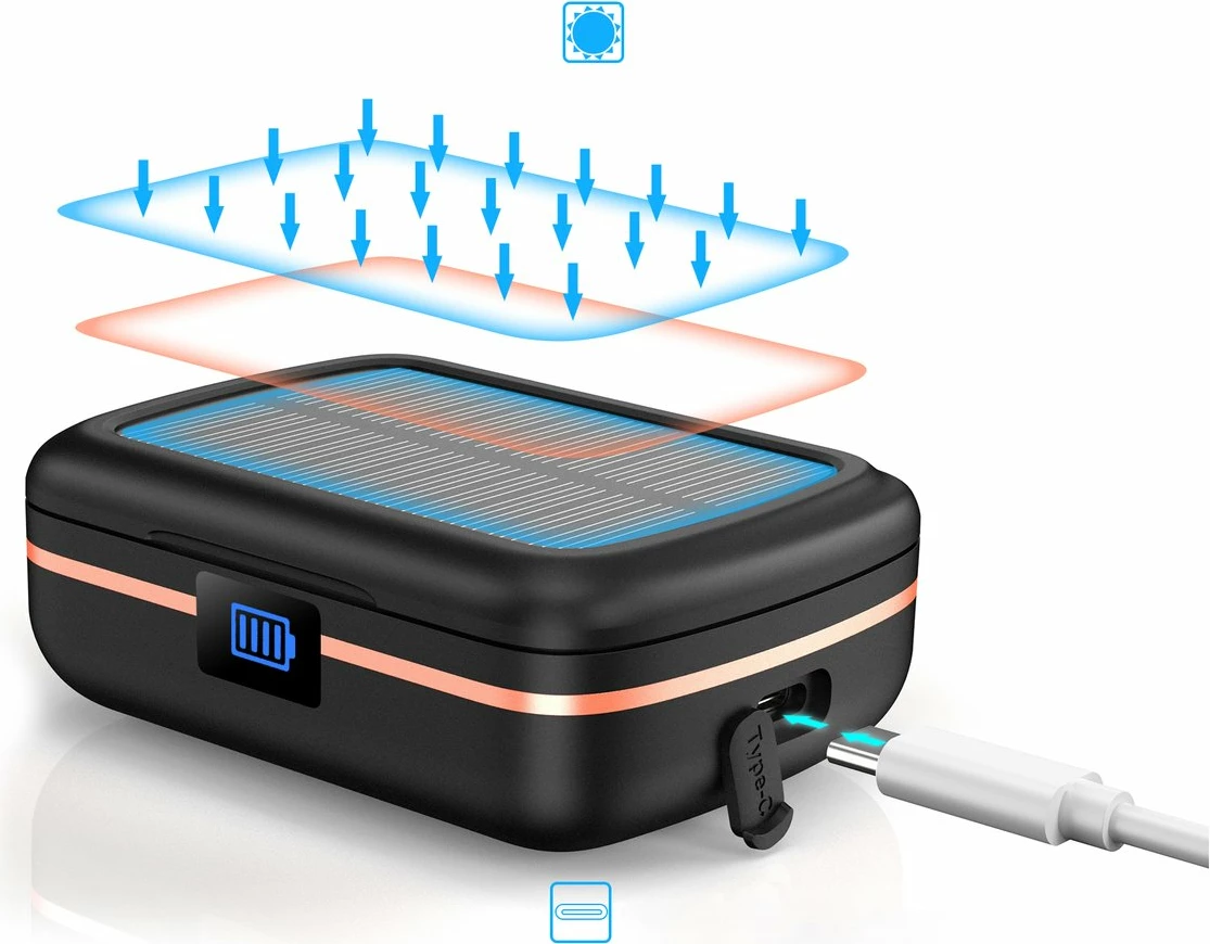 Kufje TWS Choetech BH-T05, wireless, me panel diellor dhe powerbank 2500mAh, të zeza