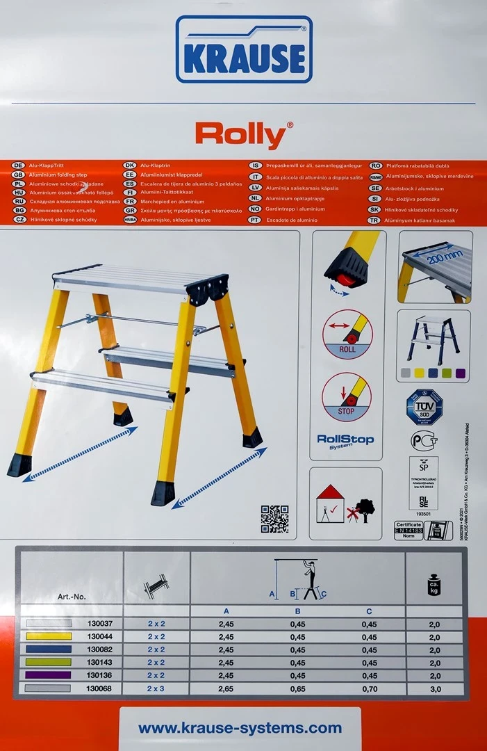 Shkallë pune Krause Folding Step Rolly, të argjenda