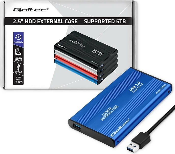 Kasë Qoltec 2.5" SATA3, USB 3.0, Model 51859, Kaltër