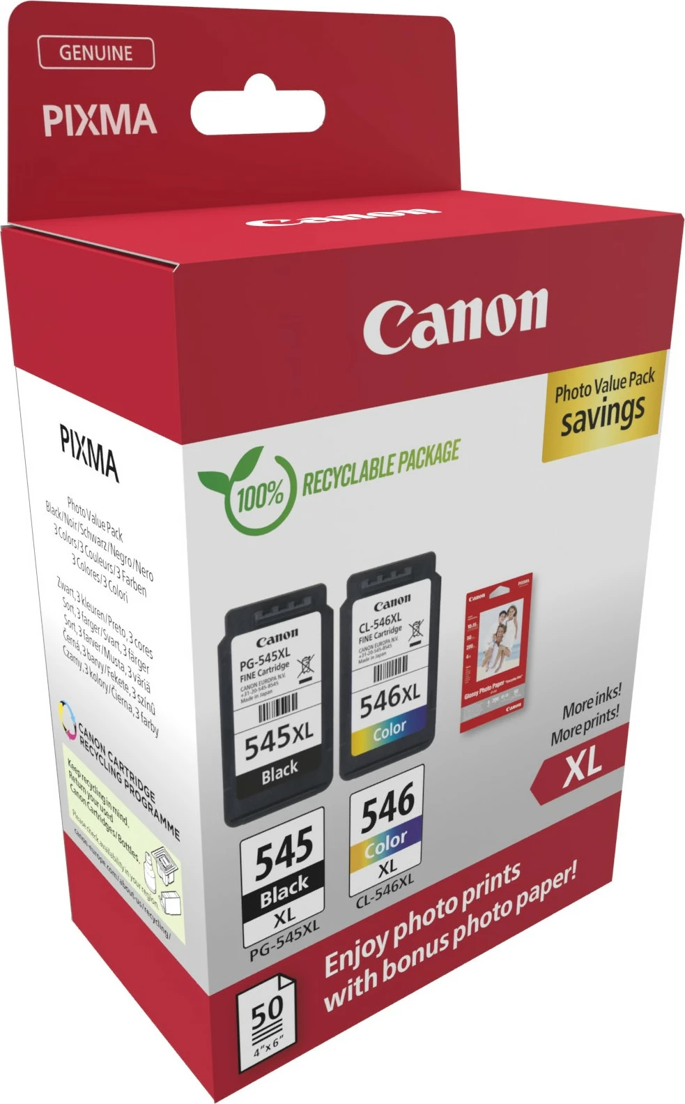 Canon 8286B011, paketë vlerë foto, 2 copë, ngjyra e zezë, cian, magenta, e verdhë