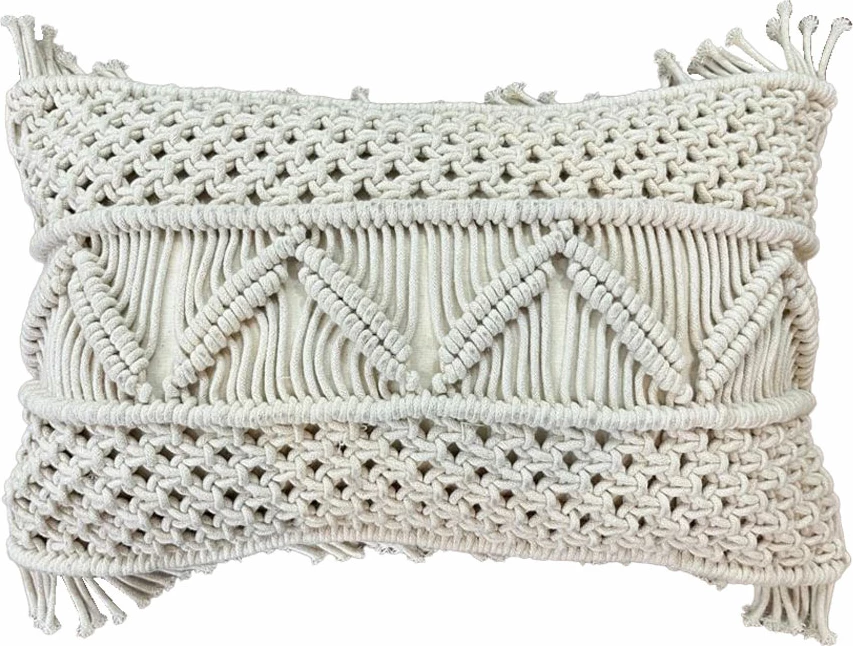 Jastëk dekorativ Kaia, makrame, pambuk-poliester, ngjyrë fildishi, 30x50cm