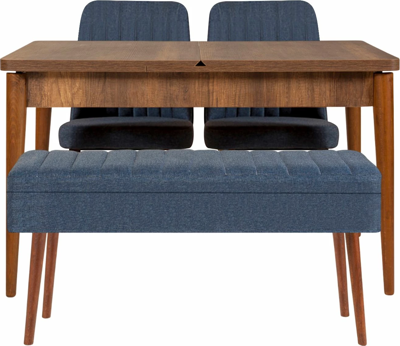 Set tavolinë me karrige për ngrënie, zgjatues, ngjyrë arre, blu e errët, Hanah Home Vina 1048 - 3, 4 pjesë