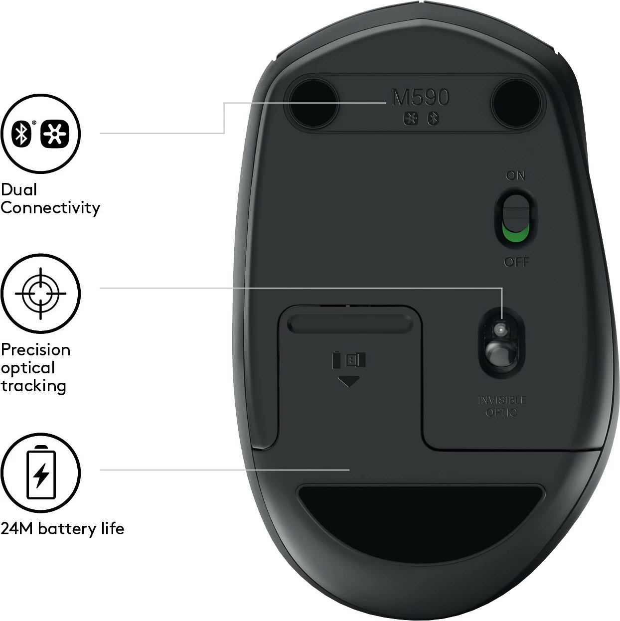 Maus Logitech M590 Multi-Device Silent, wireless, Bluetooth, 1000 DPI, graphite