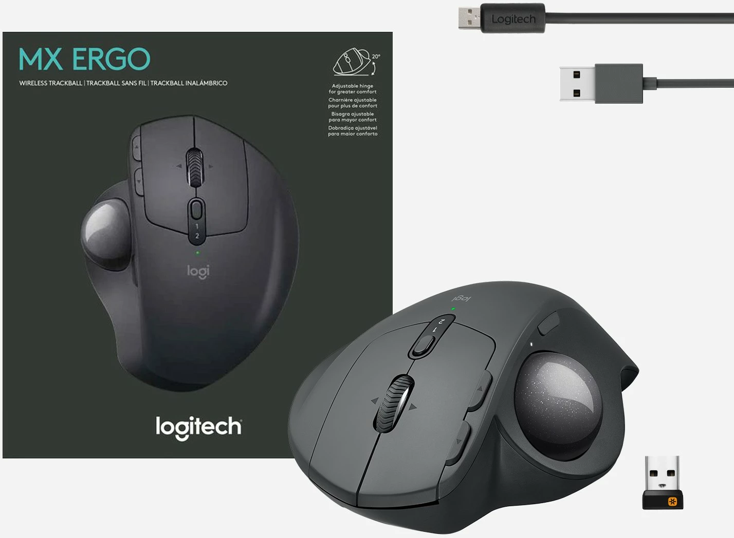 Maus Logitech MX Ergo, Djathtas, Trackball, RF Wireless + Bluetooth, 440 DPI, Grafit