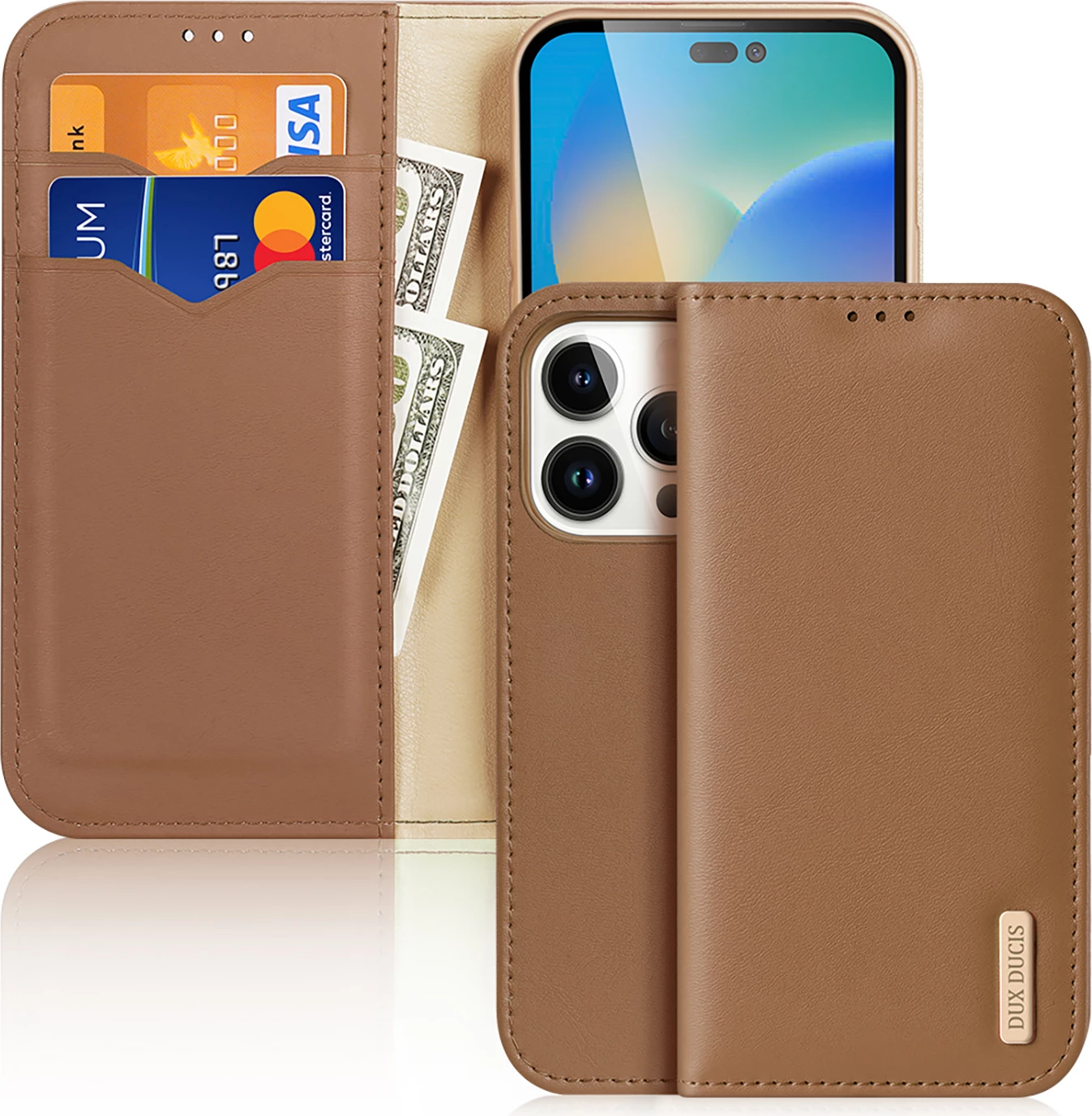 Mbështjellës Dux Ducis Hivo për iPhone 14 Pro, lëkurë natyrale, kafe