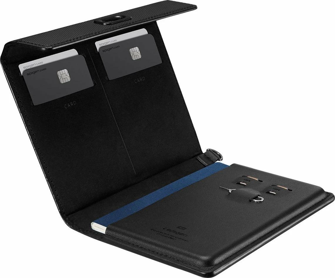 Mbajtës pasaporte Spigen Passport Holder Universal PU lëkurë, e zezë, 1 copë