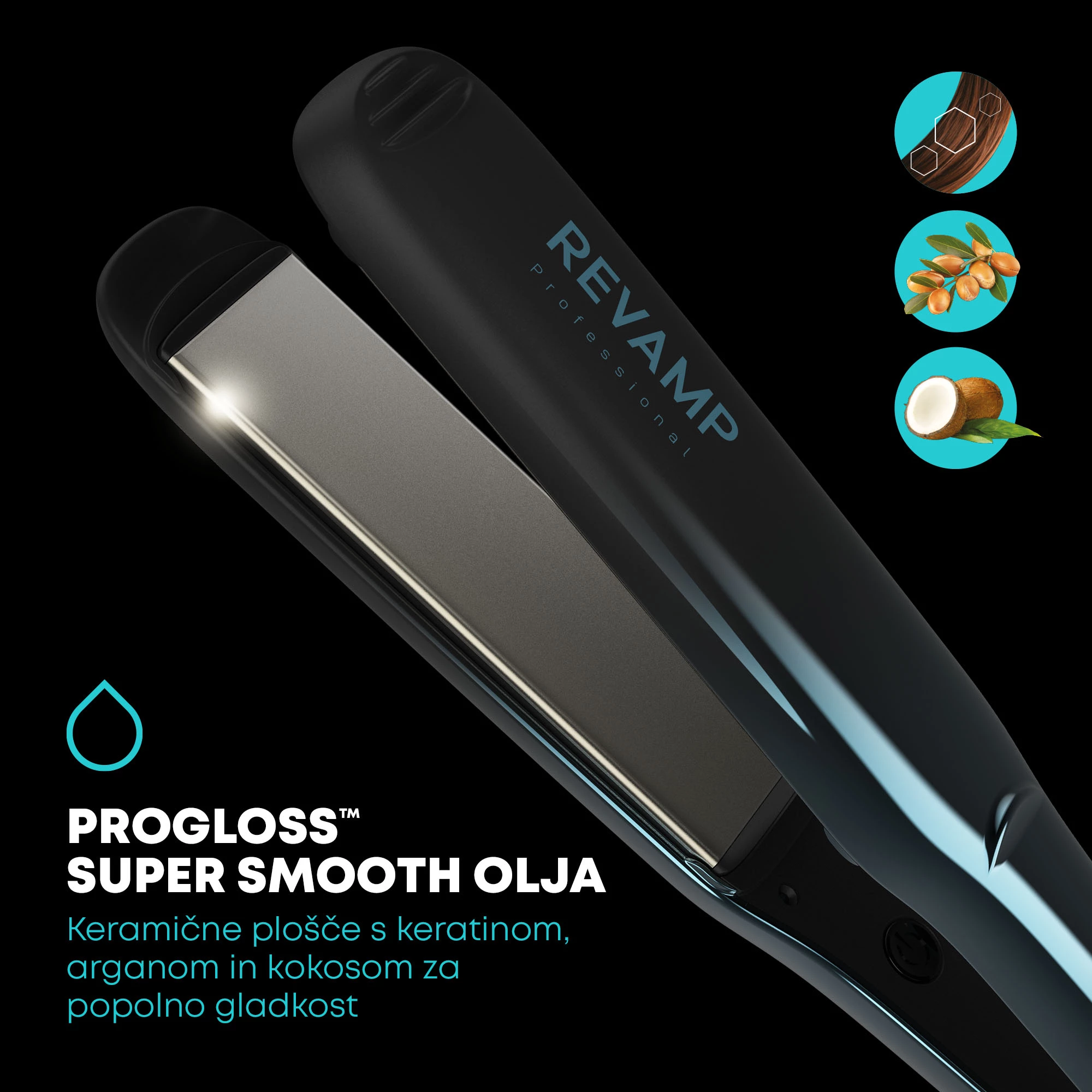 Hekur për flokë Revamp Progloss Wide Ultra X Shine ST-2000, pllaka qeramike të gjera, 80-235°C, jonik, kabllo 3 m, me pad silikoni, blu metalike