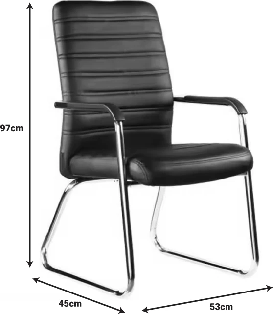 Karrige mysafiri Sefine, lëkurë sintetike e zezë, këmbë kromi, 53x45x97cm