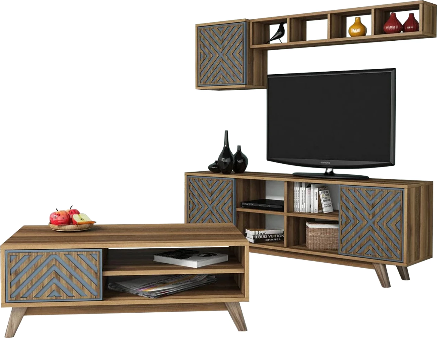 Kompozim dhome ndeje FH11853.02 2PCS melaminë në ngjyrë arre-blu